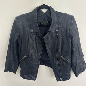 Theyskens Theory Blue lamb Leather Moto Biker Jacket with Zipper Sleeves, P